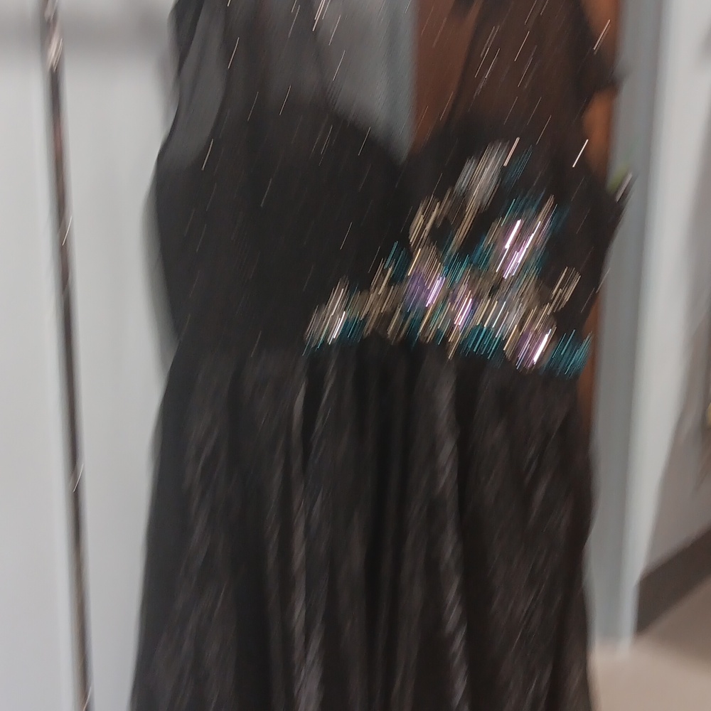 Rachel Allan CURVES Metallic Black Dress Size 30W